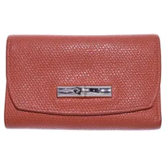 LONGCHAMP (ロンシャン) 三つ折り財布 コンパクトウォレット オレンジ レザー シルバー金具 レディースのサムネイル