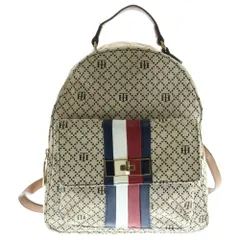 TOMMY HILFIGER (トミーヒルフィガー) リュックサック ミニバッグ バックパック ショルダーバッグ アイボリー×レッド×ネイビー ゴールド金具 キャンバス