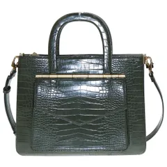 CHARLES&KEITH (チャールズ＆キース) トートバッグ ハンドバッグ 型押しクロコ レザー カーキ グリーン ゴールド金具