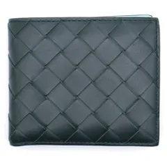 BOTTEGA VENETA (ボッテガヴェネタ) イントレチャート 二つ折り財布 コンパクトウォレット カードケース ダークグリーン×ライトブルー レザー