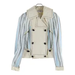GIVENCHY (ジバンシィ) ストライプ柄切り替え バックジップ ダブルブレスト ショート トレンチ ジャケット コート ベージュ/ライトブルー レディースのサムネイル
