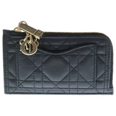 Christian Dior (クリスチャンディオール) カナージュ ラムスキン レザー カード コイン フラグメントケース ゴールド金具 ブラック