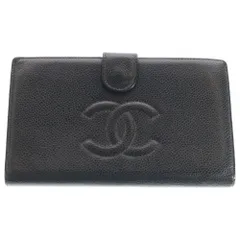 CHANEL (シャネル) ココマーク キャビアスキン レザー がま口 ロングウォレット 長財布 ゴールド金具 ブラック 9番台