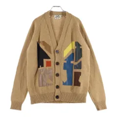 HERMES (エルメス) カシミヤ マルチカラー レザーパッチ ニット 長袖カーディガン ブラウンのサムネイル