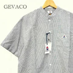 タグ付き ＧＥＶＡＣＯ ゲバコ バンドカラー 半袖 シャツ ４０６３Ｍ 42 Lサイズ ストライプ コットン リネン メンズ _208023