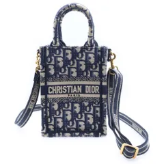 Christian Dior (クリスチャンディオール) オブリーク ブックトート ミニ バーティカルバッグ 2WAY ロゴキャンバスハンドバッグ ショルダーバッグ ネイビー/ベージュ