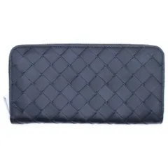 BOTTEGA VENETA (ボッテガヴェネタ) イントレチャート ラウンドジップ長財布 ロングウォレット カードケース ブラック×グリーン レザー シルバー金具