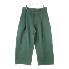 STUDIO NICHOLSON (スタジオニコルソン) 18AW BRIDGES PANT ブリッジ コットンツイル 1タック ワイドストレートパンツ グリーン SN-132のサムネイル