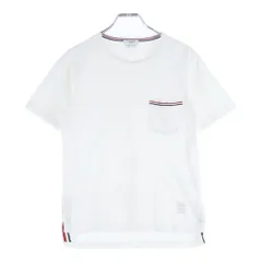 THOM BROWNE (トムブラウン) トリコロールライン クルーネック 半袖 ポケット Tシャツ カットソー ホワイト MJS010A-01454100のサムネイル