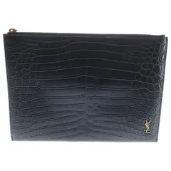 SAINT LAURENT PARIS (サンローランパリ) YSL クロコ型押し レザー セカンド クラッチバッグ ブラック 607779