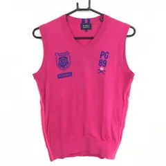 【超美品】パーリーゲイツ ニットベスト ダークピンク コットン100％ バックロゴ 薄手 レディース 1(M) ゴルフウェア PEARLY GATES