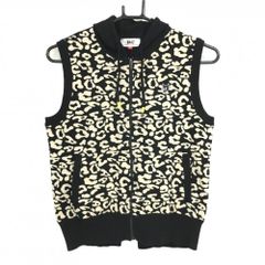 【美品】ワック フード付ニットベスト 黒×ベージュ レオパード ヒョウ柄  レディース 2(M) ゴルフウェア WAAC