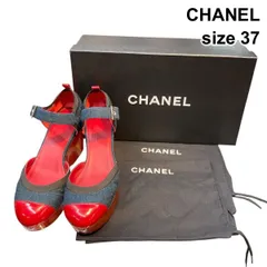 ●◇ シャネル CHANEL サンダル 靴 ウエッジヒール バイカラー ストラップ ネイビー 赤 黒 デニム他 37 23.5cm前後 レディース Z6B622