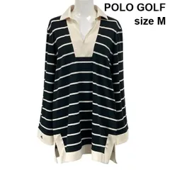 ◇ ポロゴルフ POLO GOLF ラルフローレン ボーダー柄スキッパーポロシャツ ゴルフウェア 長袖 サイドスリット M ９号 レディース S6C223