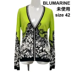 ◇ 未使用 ブルマリン BLUMARINE ボタニカル柄カーディガン レース調プリント 長袖 Vネック  ライム 42 L～XL 11-13号 レディース S6C214のサムネイル