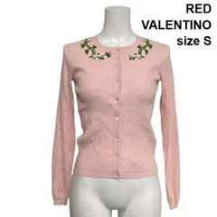 ◇ レッドヴァレンティノ RED VALENTINO クルーネックカーディガン ニット 長袖 リブ編み 刺繍 ハチベビーピンク S 7号 レディース S6C239のサムネイル