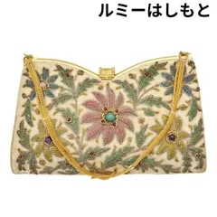 ルミーはしもと LUMY ハンドバッグ 手刺しビーズ アンティーク 皇室御用達 アイボリー ビーズ レディース 6V330