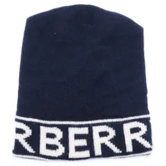 BURBERRY (バーバリー) カシミヤロゴ ジャガード ニットキャップ 帽子 ブラック 8023982のサムネイル