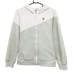 【超美品】ルコックゴルフ ジップパーカー 白×ライトグリーン 一部斜めストライプ・ロゴ  レディース L ゴルフウェア le coq sportif