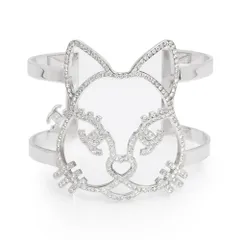 シャネル A96337 キャット 猫 ココマーク メタル ラインストーン シルバー オープン バングル ブレスレット 箱付 CHANEL（未使用　展示品）