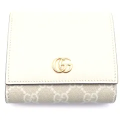 GUCCI (グッチ) GGマーモント コンパクトウォレット 三つ折り財布 コインケース ベージュ×ホワイト PVC×レザー 598587 ゴールド金具
