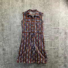 【T-612】ストライプ柄 ノースリーブロングワンピース レディース L カラフル ストライプワンピース ロング丈ワンピース 古着 カジュアル ベルト付き 夏ワンピース レディース