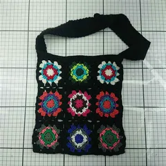 ◇ Θ ジーナシス JEANASIS JS081071CF クロシェ編みショルダーバッグ ブラック系 レディース E  【1602130001293】