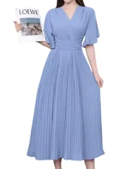 【特価セール】夏ワンピース レディース大人ロングシャツワンピース プリーツスカート ミモレロングonepiece フレア半袖ドレス 韓国風ウエストリボンつきdress 9色展開