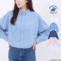 【2026春夏新作】 シャツ ブラウス レディース ショート丈 ビバリーヒルズポロクラブ BEVERLY HILLS POLO CLUB BHPC トップス クロップド丈 綿 ワンポイント ストライプ デニム 刺繍 羽織り 長袖  春 秋  6187-8140のサムネイル