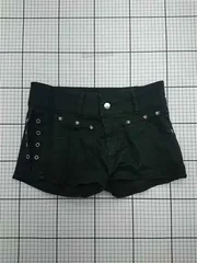 ◇ ⊂ リトフル litful サイドアイレット装飾デニムショートパンツ ブラック系 S レディース E  【1602190010891】