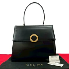 極 美品 袋付き CELINE セリーヌ ヴィンテージ サークルロゴ 金具 カーフ レザー 本革 ハンドバッグ ミニ トートバッグ ブラック 25542