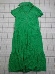◇ ⊂ ザラ ZARA GLEN 742 テンセル混シャツワンピース グリーン系 M レディース E  【1602240007277】