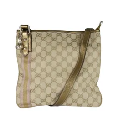 GUCCI グッチ シェリー ショルダーバッグ GG柄 144388 ベージュ ピンク ゴールド GGキャンバス レザー チャーム 保存袋付き