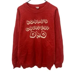 80s～90s USA製 FRUIT OF THE LOOM プリントスウェットトレーナー XL レッド フルーツオブザルーム プルオーバー 春秋物 a803-5726