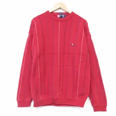 L/古着 ラルフローレン チャップス 長袖 ブランド セーター メンズ 90年代 90s 手織り コットン クルーネック 赤 ストライプ【spe】 26jan23