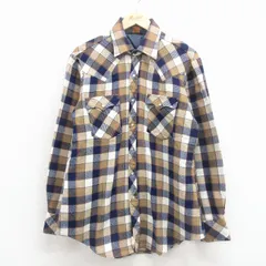 L/古着 長袖 ウエスタン シャツ メンズ 80年代 80s ベージュ他 チェック 26jan23