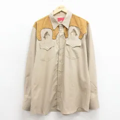 XL/古着 長袖 ウエスタン シャツ メンズ 90年代 90s 馬 刺繍 ベージュ 26jan23