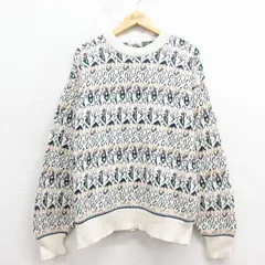 L/古着 バンヒューセン 長袖 セーター メンズ 90年代 90s コットン クルーネック 薄ベージュ他 26jan23