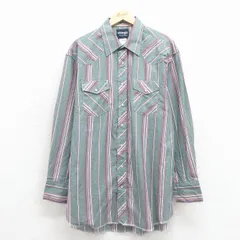 XL/古着 ラングラー 長袖 ウエスタン シャツ メンズ 大きいサイズ ロング丈 緑他 ストライプ 26jan24のサムネイル
