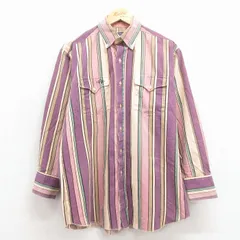L/古着 長袖 ウエスタン シャツ メンズ 90年代 90s ボタンダウン 紫他 ストライプ 26jan24