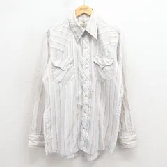 L/古着 長袖 ウエスタン シャツ メンズ 80年代 80s USA製 白他 ストライプ 26jan24