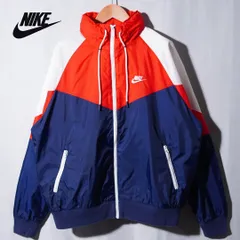 ナイキ NIKE ナイロンジャケット ウインドランナー M ネイビー ホワイト レッド ロゴ刺繍 ビッグスウッシュ プリント入り ユニセックス 90s 風 ストリート Y2K スポーツミックス 古着 C260