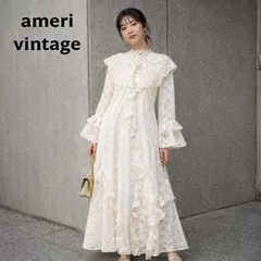 ameri vintage　アメリ ヴィンテージ UND 2WAY CUT LACE FRILL DRESS カットレースフリルドレス ワンピース　M　アイボリー　白系　花柄レース　総レース　ロング丈　マキシ丈　キャミソールインナー付き　定価2.5万円　美品