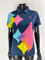 【USED】le coq sportif ルコック ポリエステル 半袖 ポロシャツ ロゴ刺繍 ネイビー 紺 レディース LL ゴルフウェア