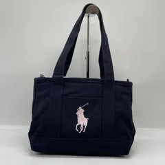 BN8069□Polo Ralph Lauren トートバッグ ビッグポニー ネイビー×ライトピンク キャンバス ファスナー開閉