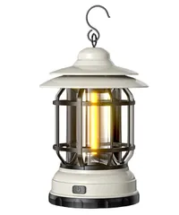 [Adgadg] 乾電池式 LED キャンプランタン 軽量 小型 二段階調光 IPX4防水 吊り下げ/置き型 レトロランタン 暖色 防災 停電対策 アウトドア 車中泊 キャンプギア (White) [ホワイト]