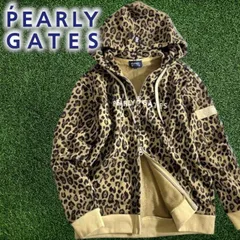 PEARLY GATES パーリーゲイツ ゴルフ コットン混 裏毛スウェット リブ切替 シャドーボーダー柄 レオパード柄 総柄 フルジップ フーディ パーカー ジャケット ゴルフウェア 055-2262004 定価3万 カーキベージュ▲034▼50214w07