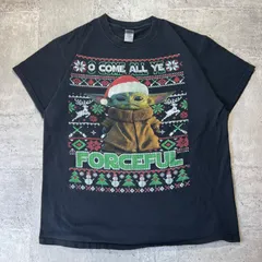 O-245 STARWARS スターウォーズ グローグー クリスマスデザインプリントTシャツ サイズL