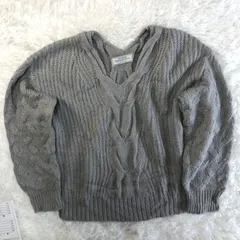nano universe ウール混 ケーブルニット／サイズF フリーサイズ グレー Vネック レディース ざっくりニット 美品