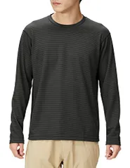 新品 [ミズノ] アウトドアシャツ ブレスサーモ インナー クルーネックシャツ 長袖 吸湿発熱 B2MA2501 メンズ チャコールグレーボーダー M